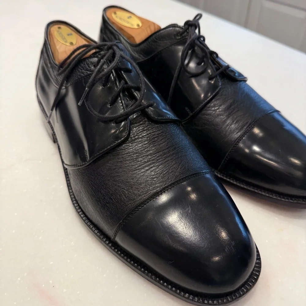 SAN REMO ITALY Men’s Black Leather Dress Cap Toe Oxfords Shoes Sz 9.5 W EUC